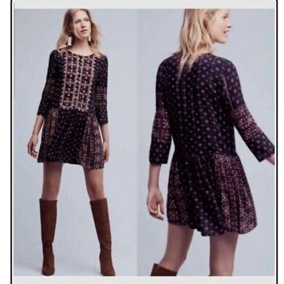 Anthropologie Vanessa Virginia Kaleidoscope embroidered beaded dress Size S boho - Picture 2 of 12